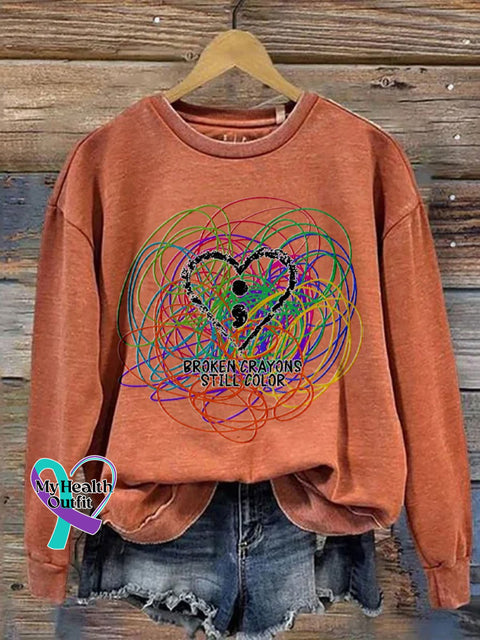 Broken Crayons Still Color Print Casual Sweatshirt Orange / S