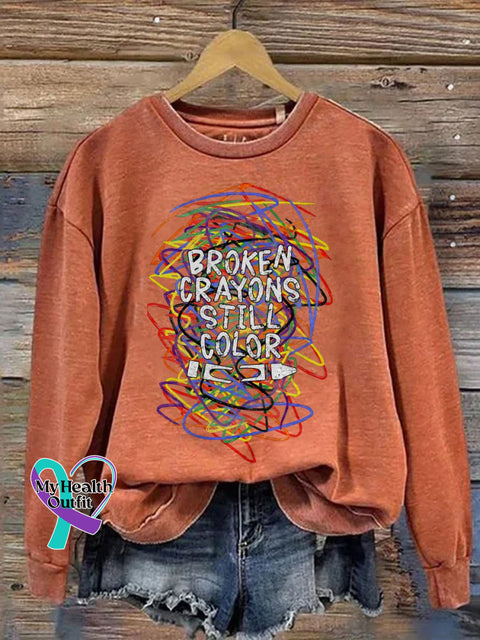 Broken Crayons Still Color Print Casual Sweatshirt Orange / S