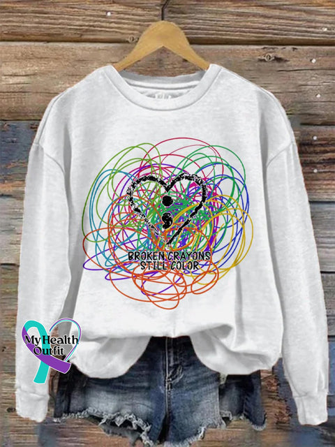 Broken Crayons Still Color Print Casual Sweatshirt White / S