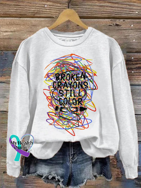 Broken Crayons Still Color Print Casual Sweatshirt White / S