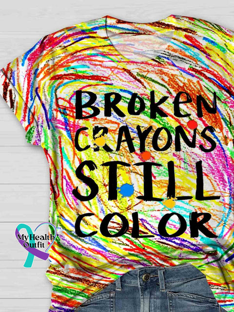 Broken Crayons Still Color Print Casual T-Shirt