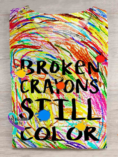 Broken Crayons Still Color Print Casual T-Shirt Multicolor / S