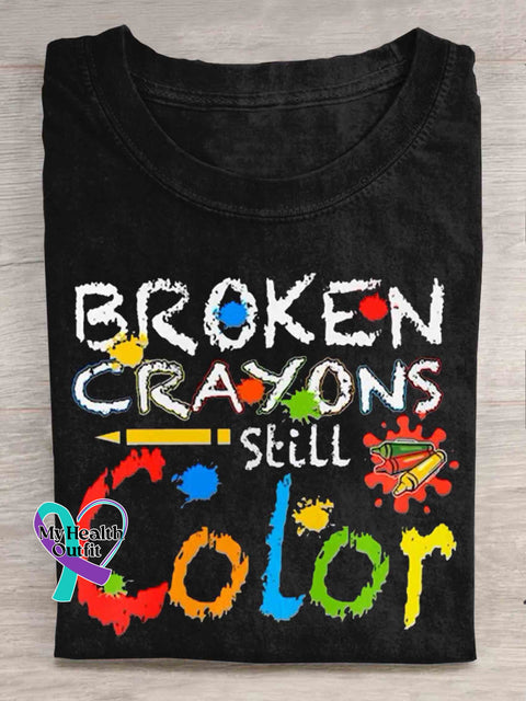 Broken Crayons Still Color Print Casual T-Shirt Multicolor / S