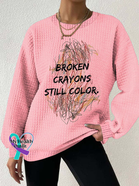 Broken Crayons Still Color Print Drop Shoulder Check Sweatshirt Pink / S