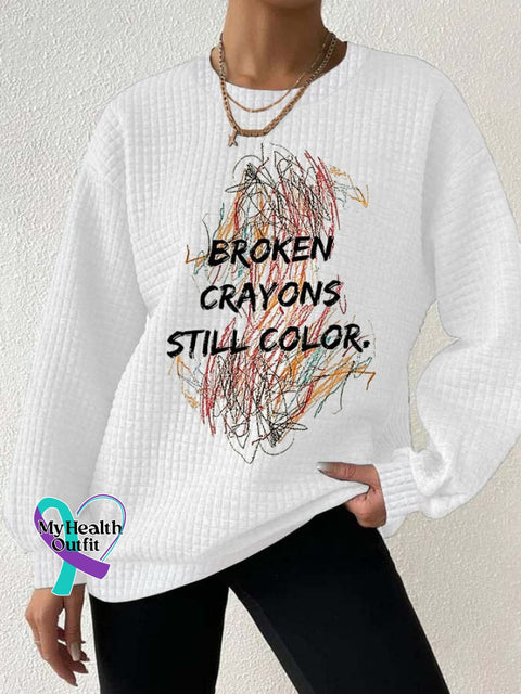 Broken Crayons Still Color Print Drop Shoulder Check Sweatshirt White / S