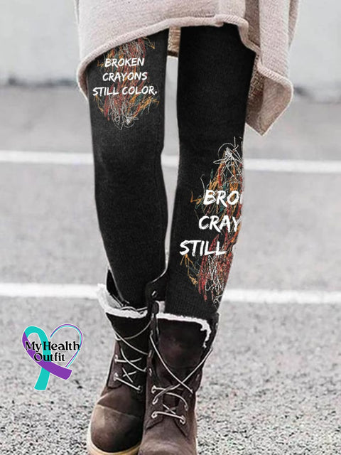 Broken Crayons Still Color Print Leggings Black / S