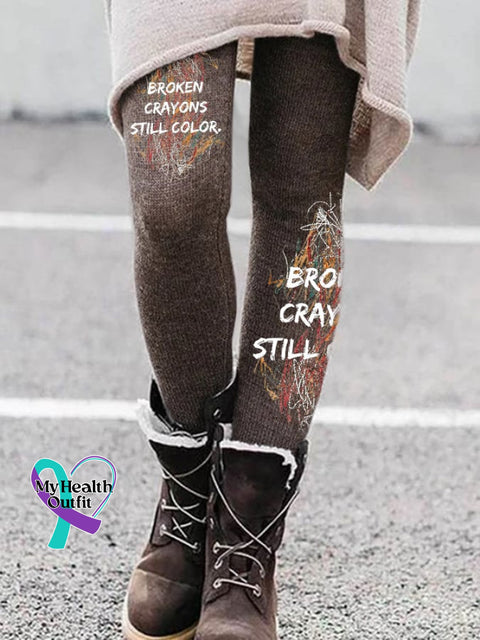 Broken Crayons Still Color Print Leggings Brown / S