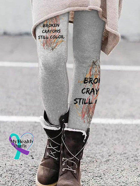 Broken Crayons Still Color Print Leggings Grey / S
