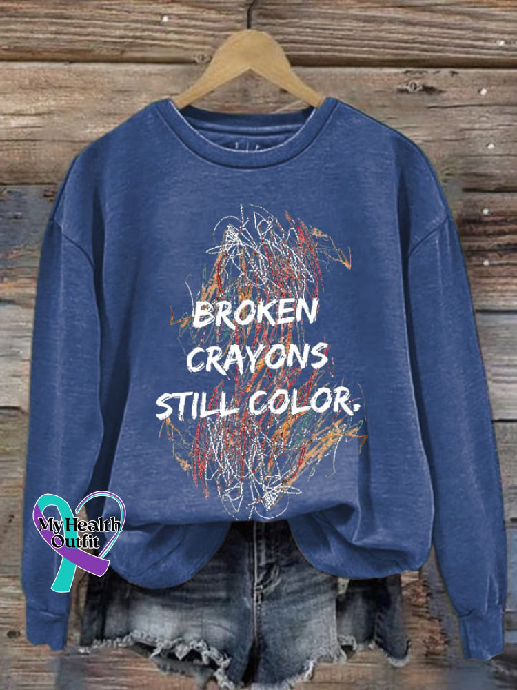 Broken Crayons Still Color Print Sweatshirt Blue / S