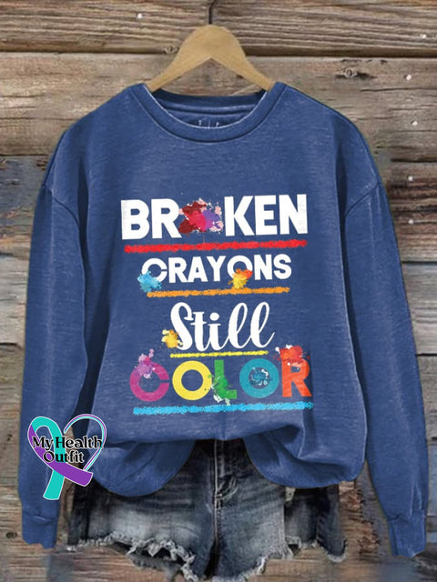 Broken Crayons Still Color Print Sweatshirt Blue / S