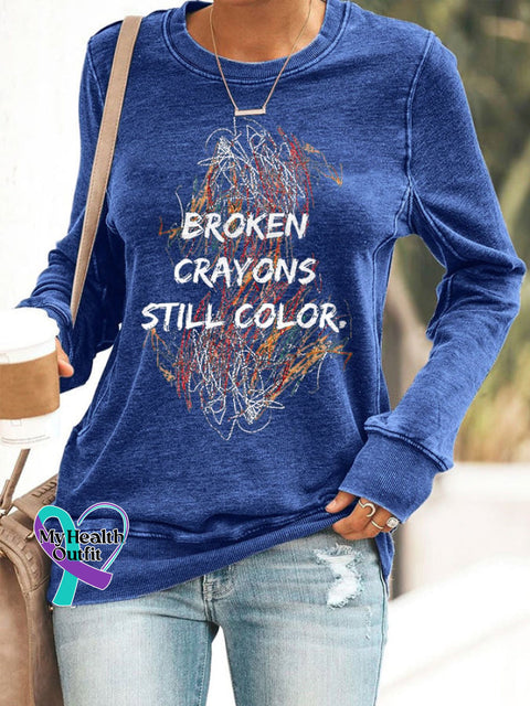 Broken Crayons Still Color Print Sweatshirt Blue / S