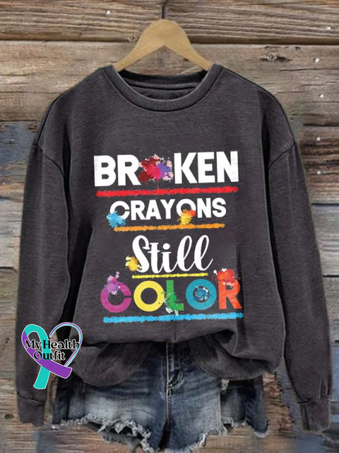 Broken Crayons Still Color Print Sweatshirt Dark Grey / S