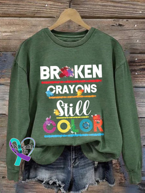 Broken Crayons Still Color Print Sweatshirt Green / S