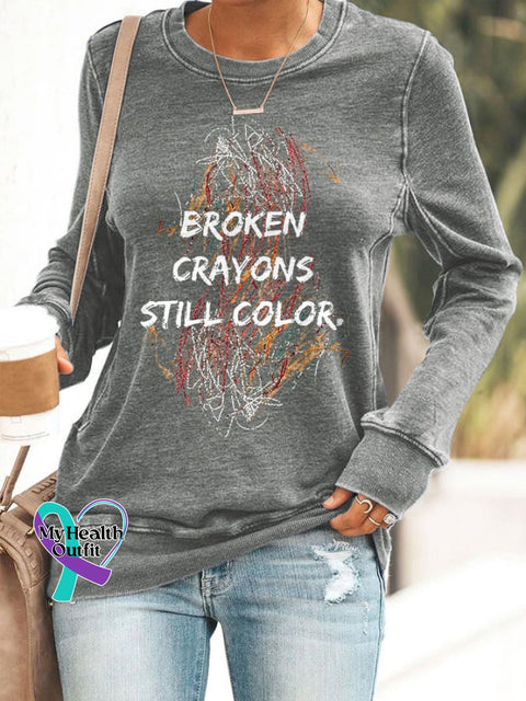 Broken Crayons Still Color Print Sweatshirt Grey / S