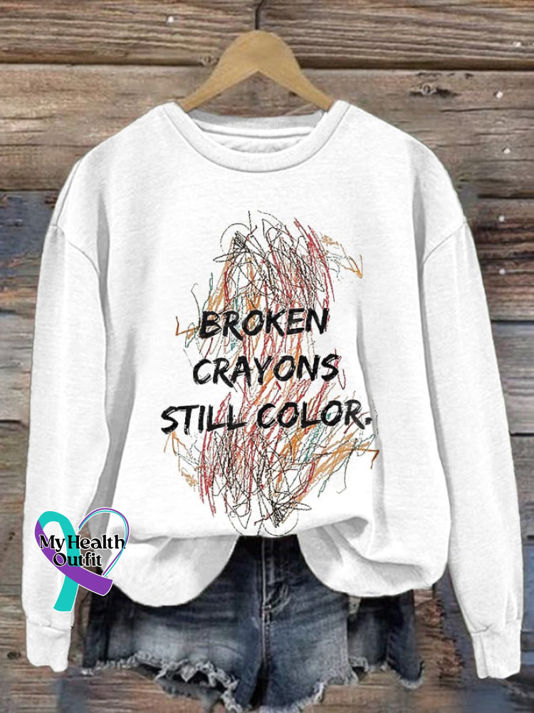 Broken Crayons Still Color Print Sweatshirt White / S