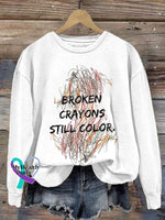 Broken Crayons Still Color Print Sweatshirt White / S