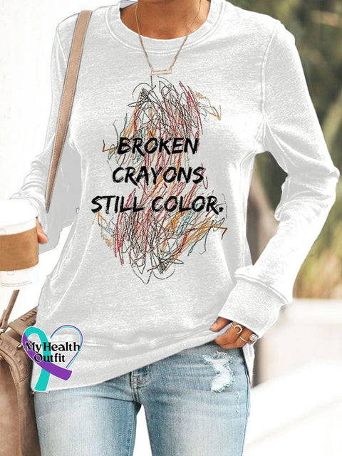 Broken Crayons Still Color Print Sweatshirt White / S