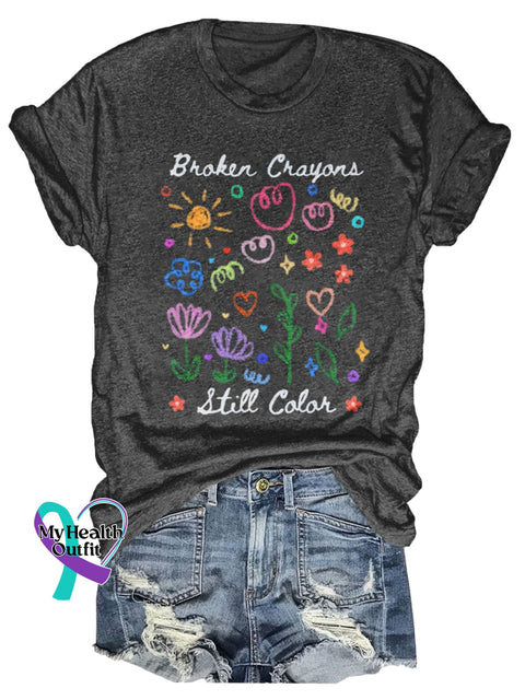 Broken Crayons Still Color Print T-Shirt Black / S
