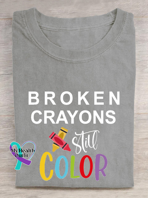 Broken Crayons Still Color Print T-Shirt Grey / S