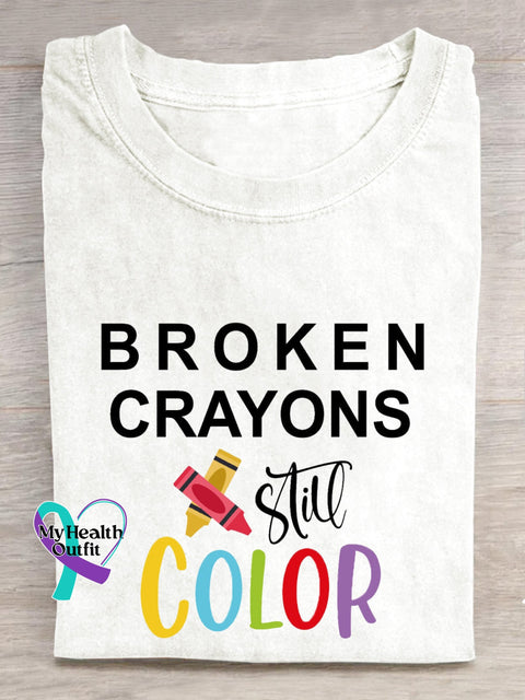 Broken Crayons Still Color Print T-Shirt White / S