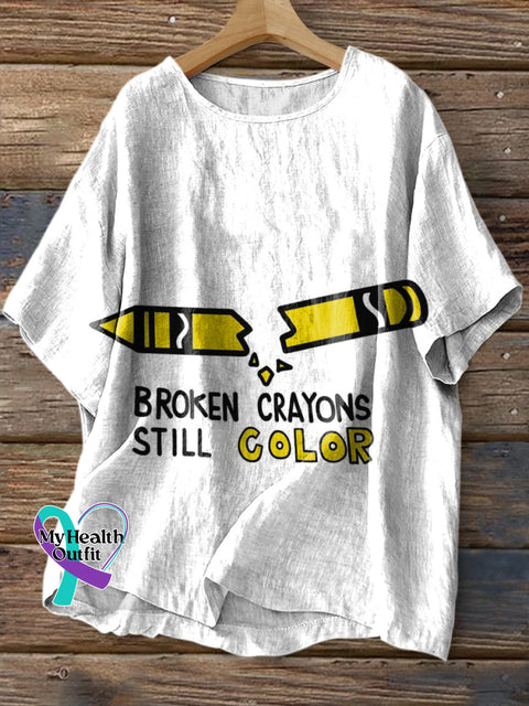 Broken Crayons Still Color Printed Casual Cotton Linen Shirt Multicolor / S