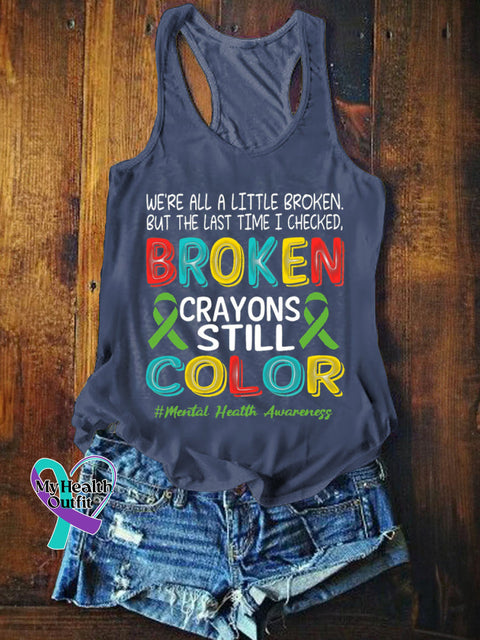 Broken Crayons Still Color Printed Casual Tank Top NavyBlue / S