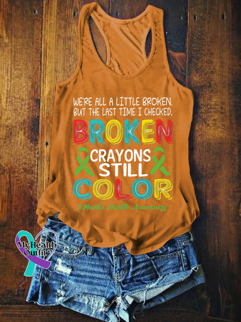 Broken Crayons Still Color Printed Casual Tank Top Orange / S