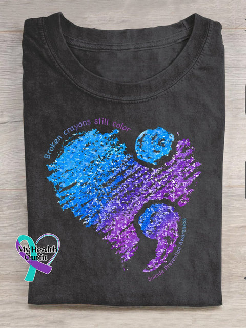 Broken Crayons Still Color Semicolon Suicidal Prevention Print Casual T-Shirt Black / S