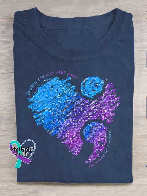 Broken Crayons Still Color Semicolon Suicidal Prevention Print Casual T-Shirt Blue / S