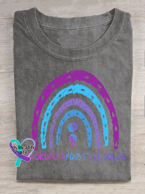 Broken Crayons Still Color Semicolon Suicidal Prevention Print Casual T-Shirt Gray / S