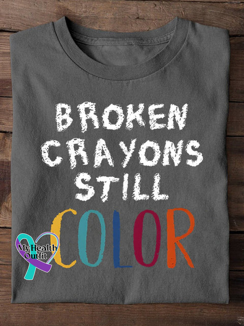 Broken Crayons Still Color Semicolon Suicidal Prevention Print Casual T-Shirt Gray / S