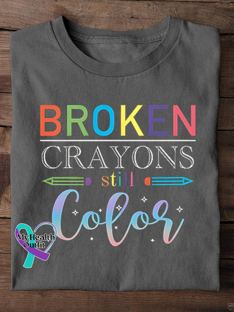Broken Crayons Still Color Semicolon Suicidal Prevention Print Casual T-Shirt Gray / S