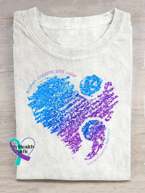 Broken Crayons Still Color Semicolon Suicidal Prevention Print Casual T-Shirt White / S