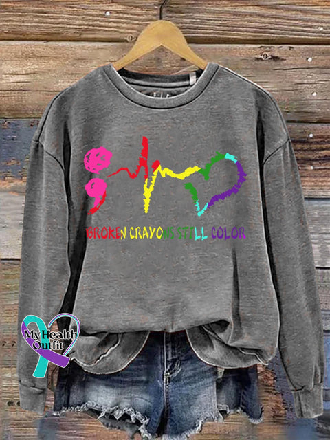 Broken Crayons Still Color Suicide Awareness Art Print Casual Sweatshirt Grey / S