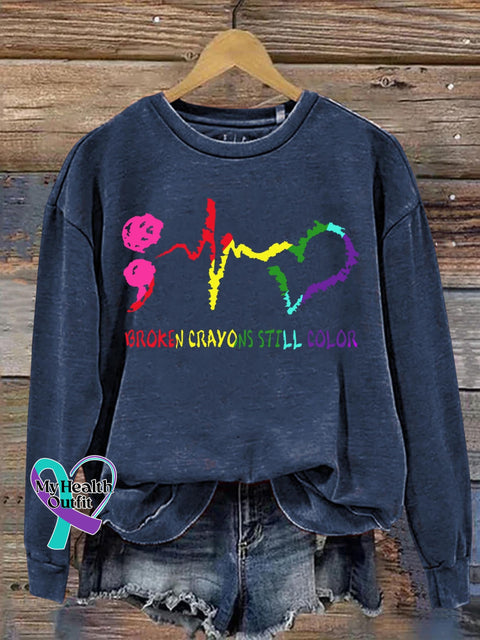 Broken Crayons Still Color Suicide Awareness Art Print Casual Sweatshirt Navyblue / S