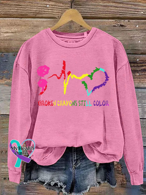 Broken Crayons Still Color Suicide Awareness Art Print Casual Sweatshirt Pink / S