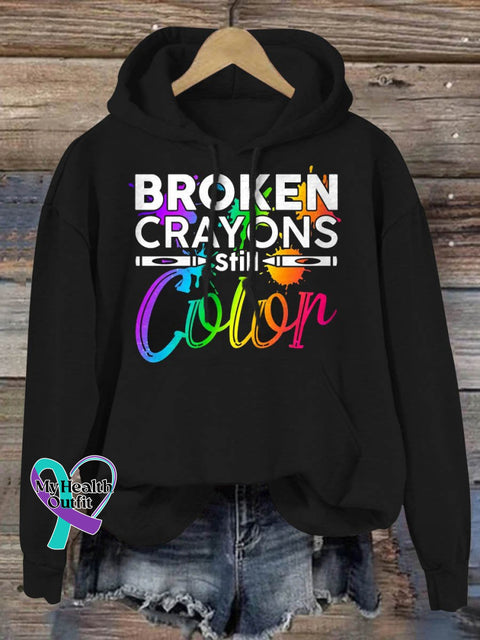Broken Crayons Still Color Suicide Awareness Print Casual Hoodie Black / S