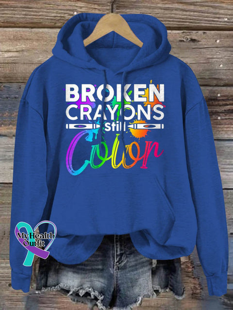 Broken Crayons Still Color Suicide Awareness Print Casual Hoodie Blue / S