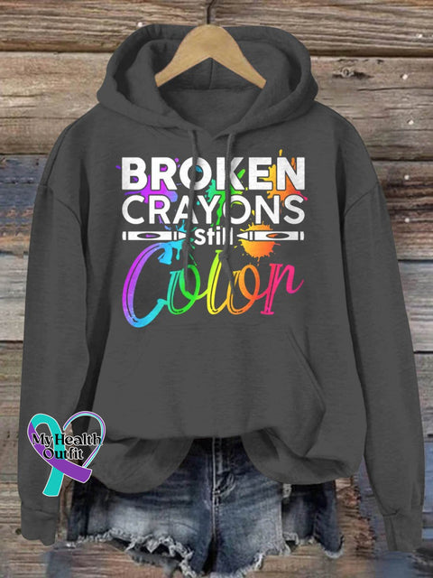 Broken Crayons Still Color Suicide Awareness Print Casual Hoodie Grey / S