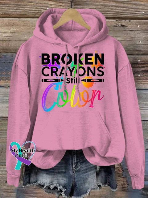 Broken Crayons Still Color Suicide Awareness Print Casual Hoodie Pink / S