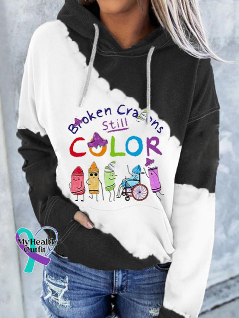 Broken Crayons Still Color Suicide Prevention Women’s Printed Dropped Shoulder Pocket Hoodie