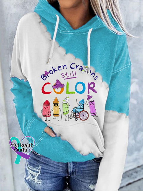 Broken Crayons Still Color Suicide Prevention Women’s Printed Dropped Shoulder Pocket Hoodie