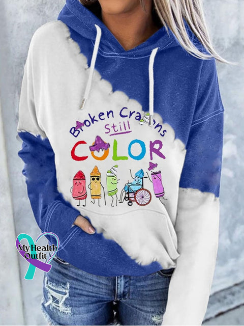 Broken Crayons Still Color Suicide Prevention Women’s Printed Dropped Shoulder Pocket Hoodie Blue