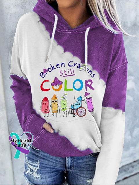 Broken Crayons Still Color Suicide Prevention Women’s Printed Dropped Shoulder Pocket Hoodie