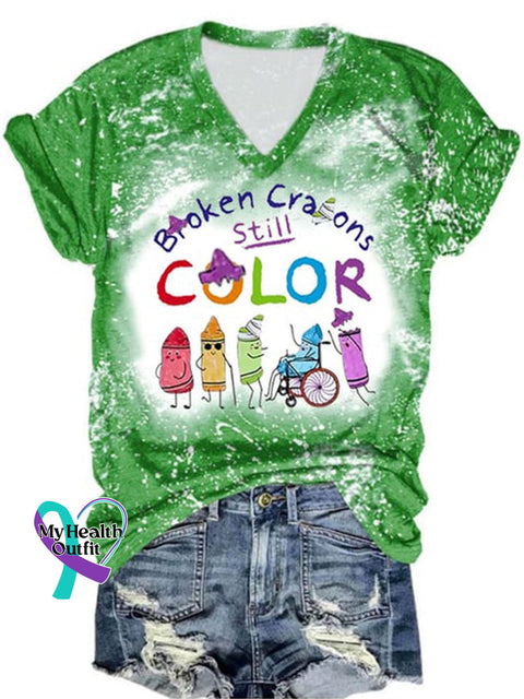 Broken Crayons Still Color Suicide Prevention Women’s Printed T-Shirt Green / 2Xl