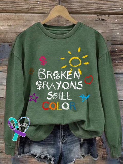 Broken Crayons Still Color Women’s Casual Long-Sleeved Sweater Green / S