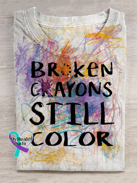 Broken Crayons Still Colorful Unisex Print Crew Neck T-Shirt