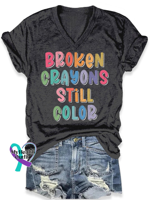 Broken Crayons Still Colors Art Print Casual T-Shirt Black / S