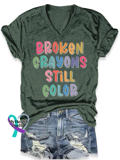 Broken Crayons Still Colors Art Print Casual T-Shirt Green / S