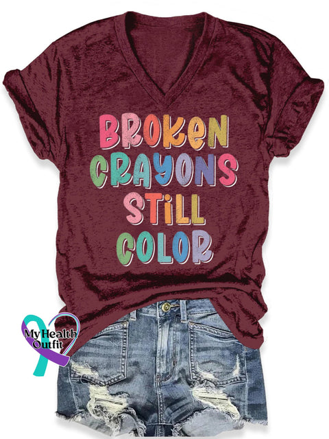 Broken Crayons Still Colors Art Print Casual T-Shirt Maroon / S